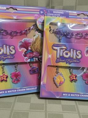 Dreamworks Trolls Purple and Pink Charm Bracelet Set for Kids. 2 Sets!